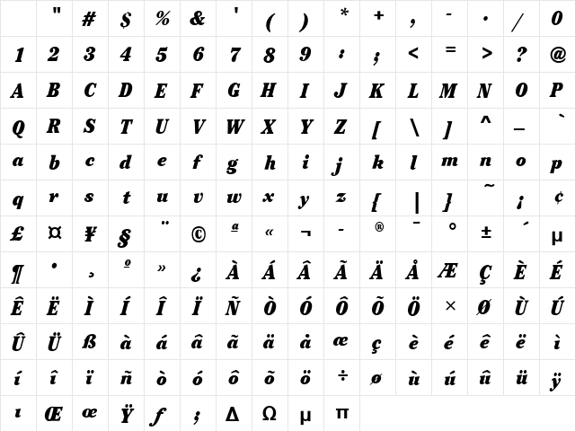 CheltenhamBookCdITC Bold Italic Character Map CheltenhamBookCdITC Bold Italic Character Map