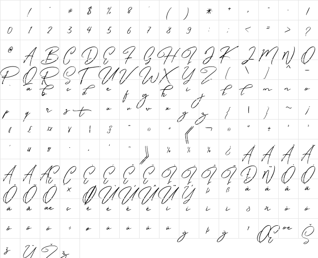 Caramello Free Regular Character Map