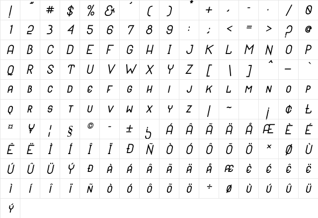Black Hole Italic Italic Character Map