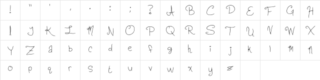 Slightly Cursive Characters Regular Character Map