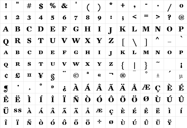 DTLFleischmannT Bold Character Map DTLFleischmannT Bold Character Map