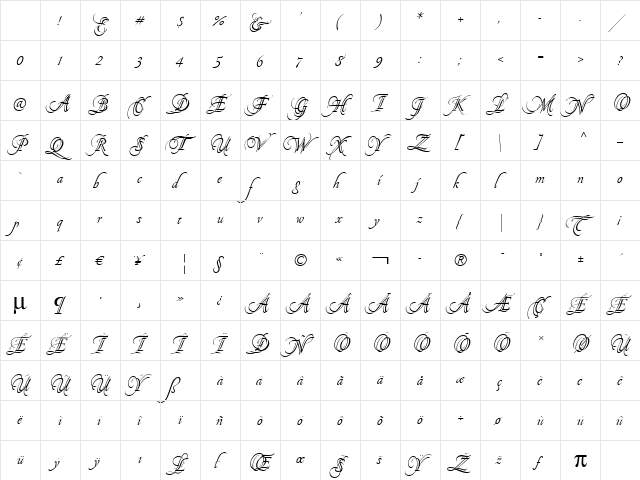 Pirouette LT Std Regular Character Map Pirouette LT Std Regular Character Map