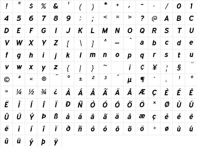 Expressway Rg Bold Italic Character Map