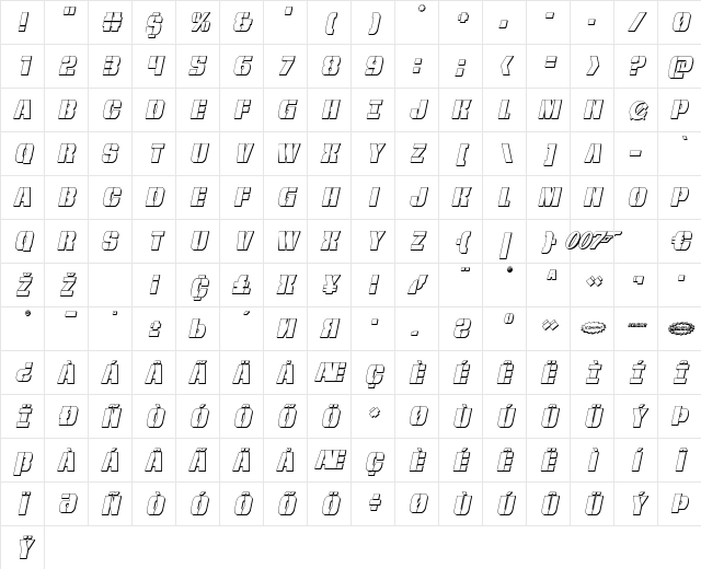 From BOND With Love 3D Italic Italic Character Map From BOND With Love 3D Italic Italic Character Map