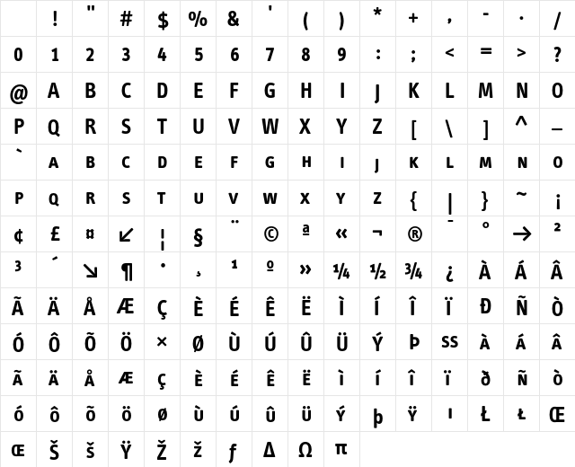 InfoText BoldCaps Character Map InfoText BoldCaps Character Map