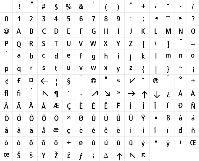 TransitFront Regular Character Map TransitFront Regular Character Map