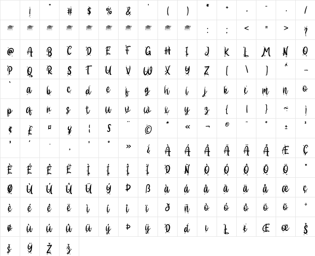Hallo White Display - Personal Regular Character Map