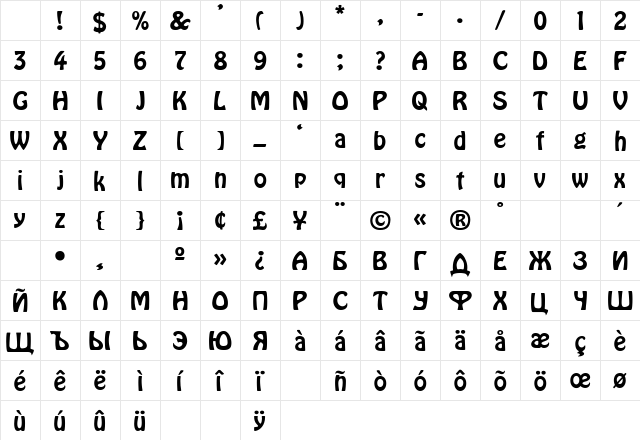HoboR Regular Character Map HoboR Regular Character Map