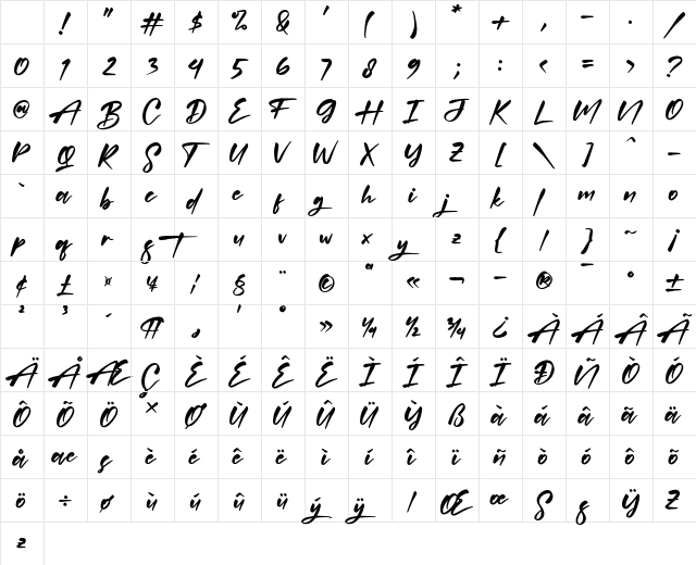 Quillajas Script Regular Character Map Quillajas Script Regular Character Map