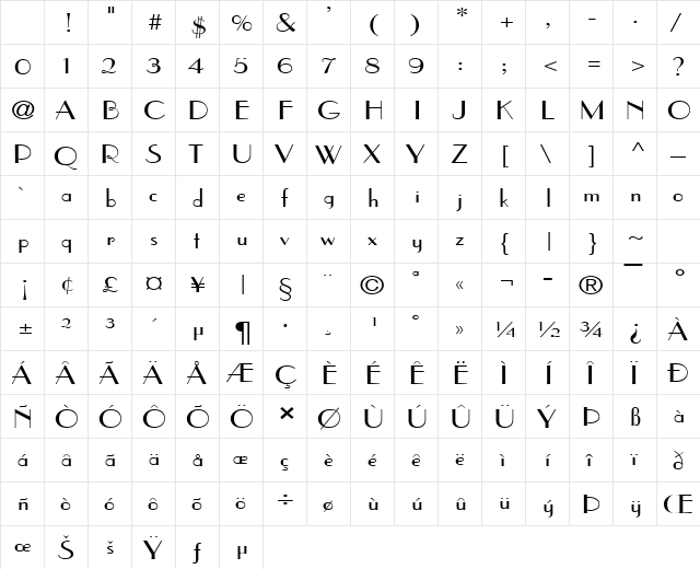 Parisien Wide Normal Character Map