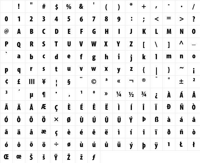 BerlinMyriad BlackCond Character Map