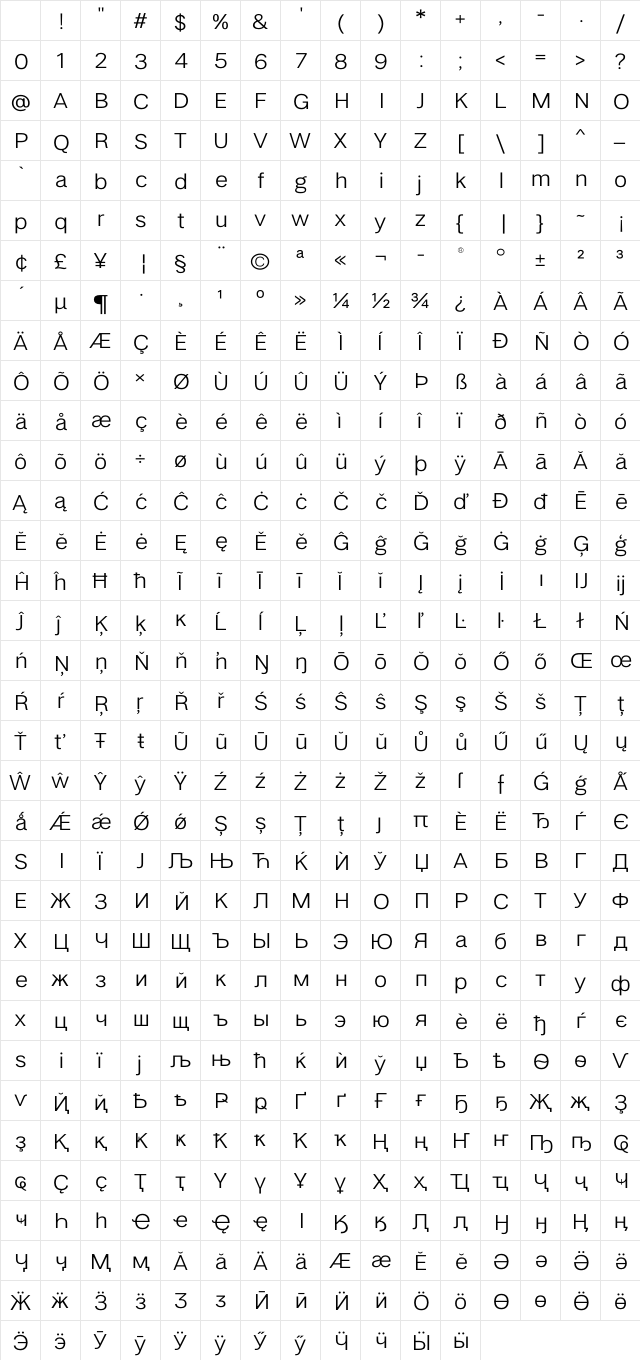 LT Amber Extended Regular Character Map LT Amber Extended Regular Character Map