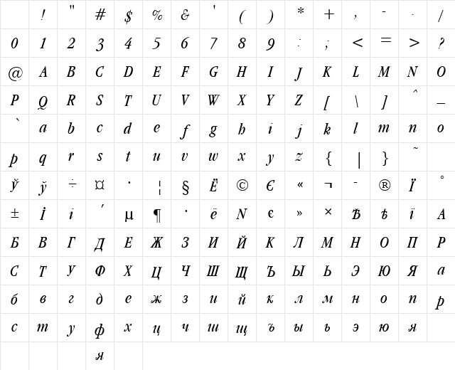 Garamondcond Light Italic Character Map Garamondcond Light Italic Character Map