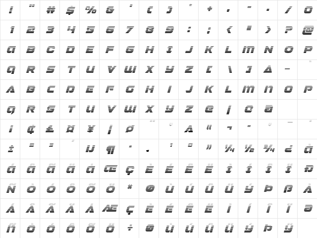 Jeebra Gradient Italic Italic Character Map