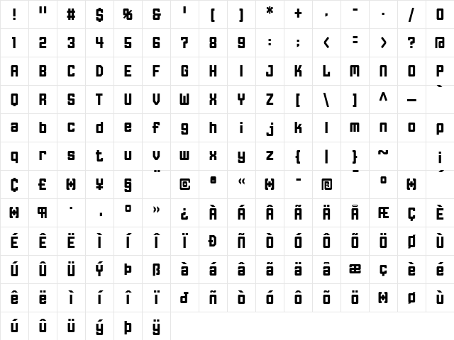 FFGothic OneTwoCondensed Character Map