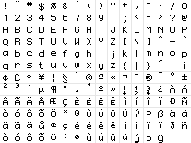 HachipochiEightAl Regular Character Map