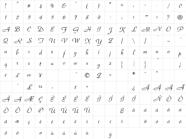 ParkAvenue Regular Character Map