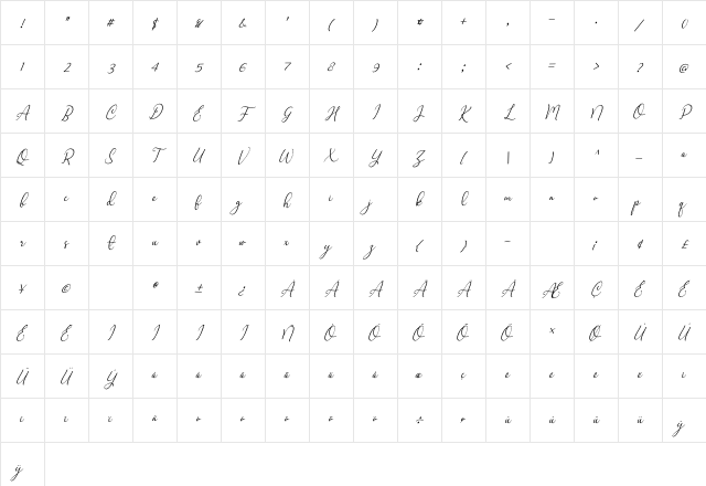 Marlyana Italic Character Map