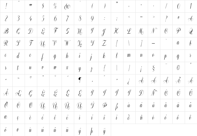 Constancia Script Bold Character Map