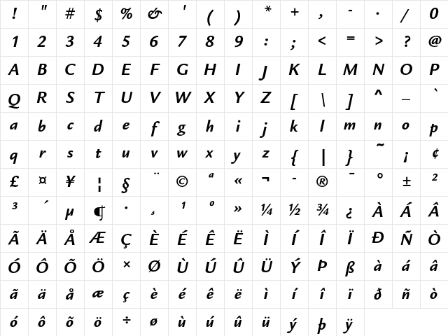 ITC Legacy Sans Bold Italic Character Map