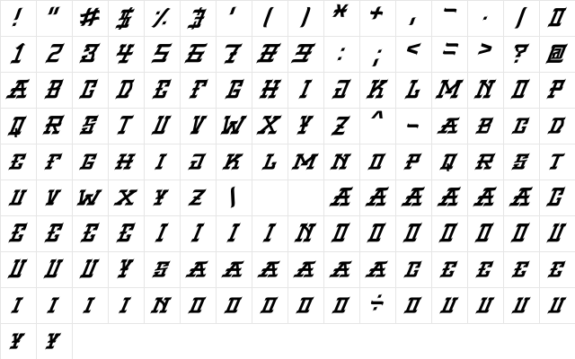 VIRGIL BLACK Italic Character Map
