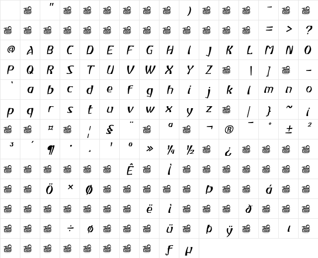 Atiku ExtLt Slant Regular Character Map Atiku ExtLt Slant Regular Character Map