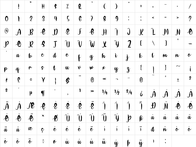 Delumba Regular Character Map