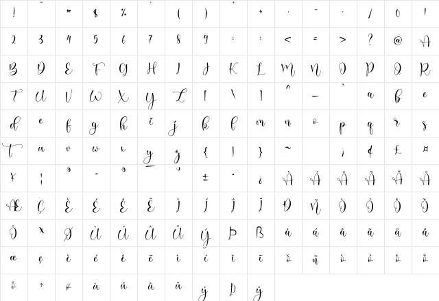 Daslina Regular Character Map Daslina Regular Character Map