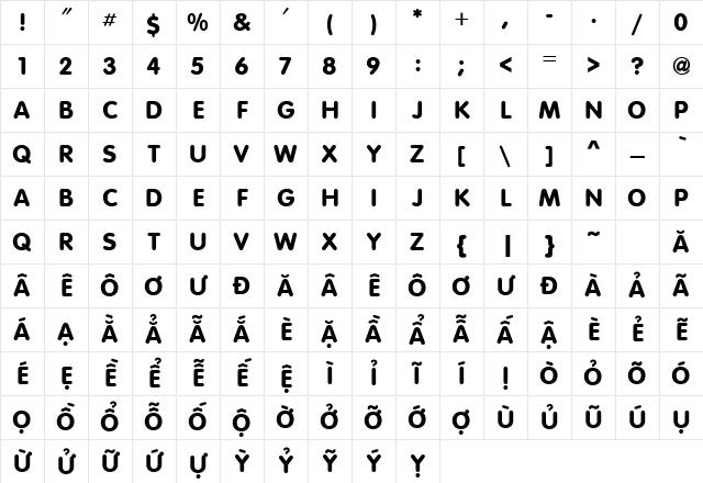 .VnVogueH Medium Character Map