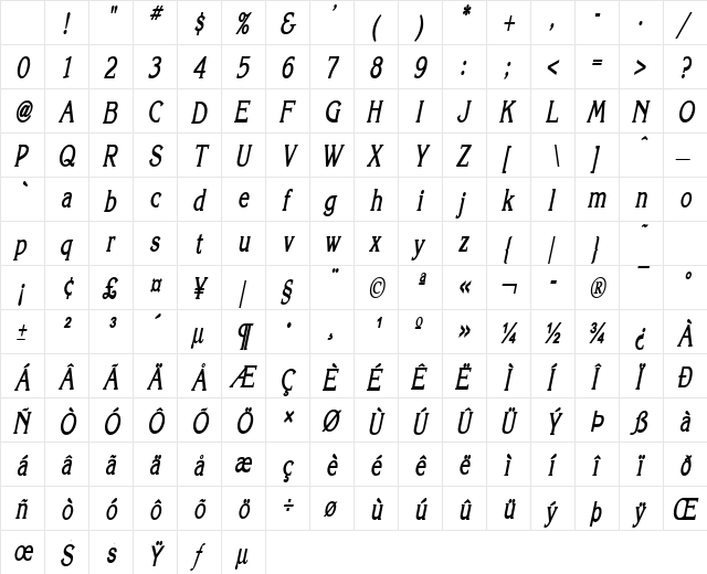 KeiraThin BoldItalic Character Map KeiraThin BoldItalic Character Map