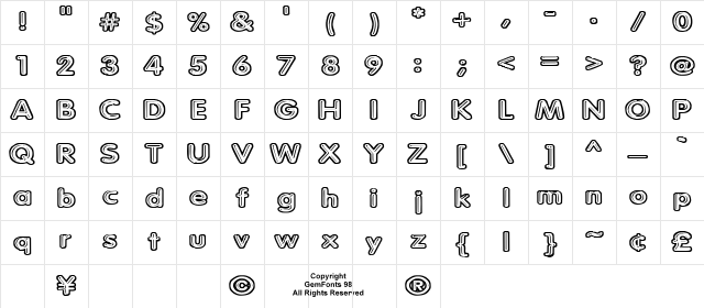 Parkvane Regular Character Map