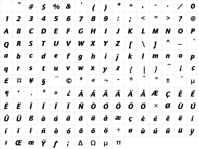 QuaySansITC Black Italic Character Map QuaySansITC Black Italic Character Map