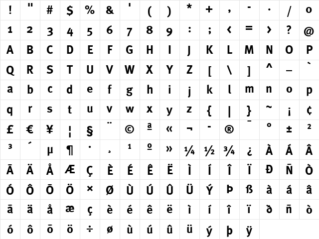 Meta Bold Roman Character Map Meta Bold Roman Character Map
