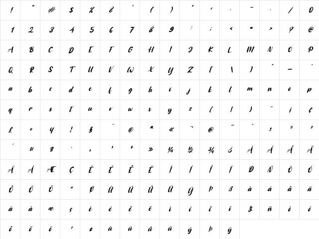 Baby Coffee Italic Regular Character Map Baby Coffee Italic Regular Character Map