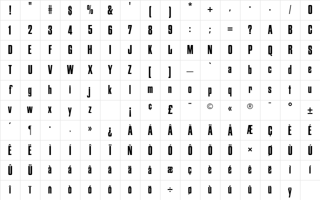 Fiorello CG Condensed Regular Character Map