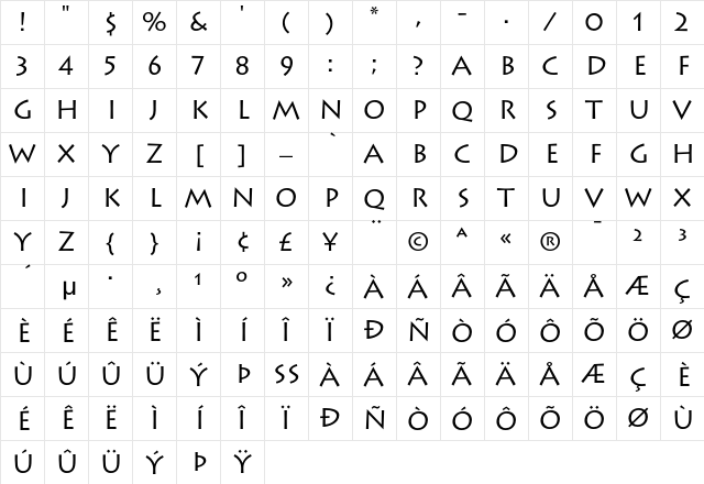 Lithos Regular Character Map