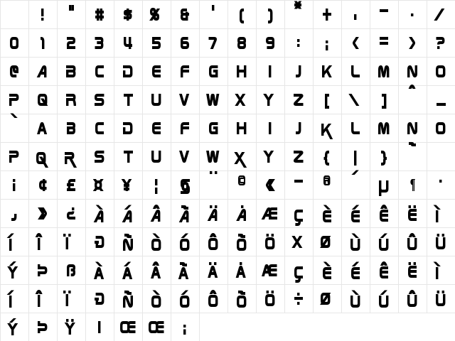 Zebulon Condensed Bold Character Map Zebulon Condensed Bold Character Map