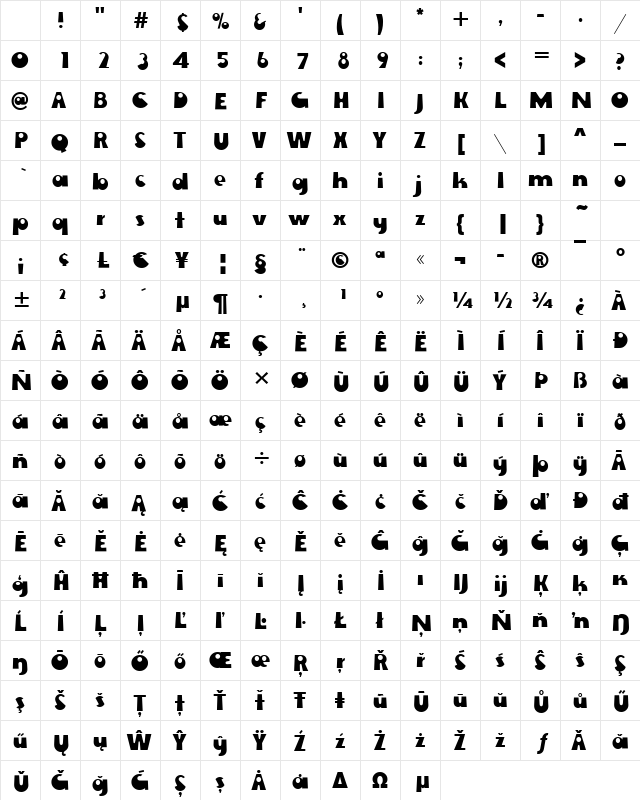 Ewok Regular Character Map Ewok Regular Character Map