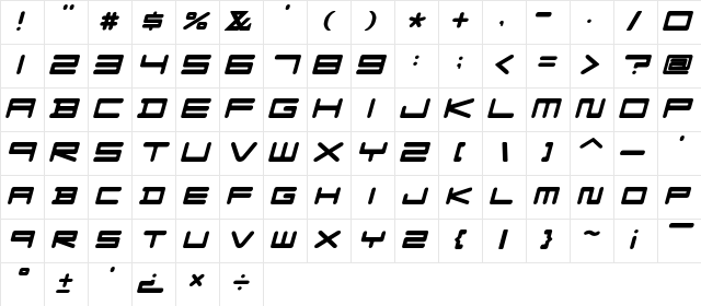 F-Zero GX Venue Font Italic Character Map F-Zero GX Venue Font Italic Character Map