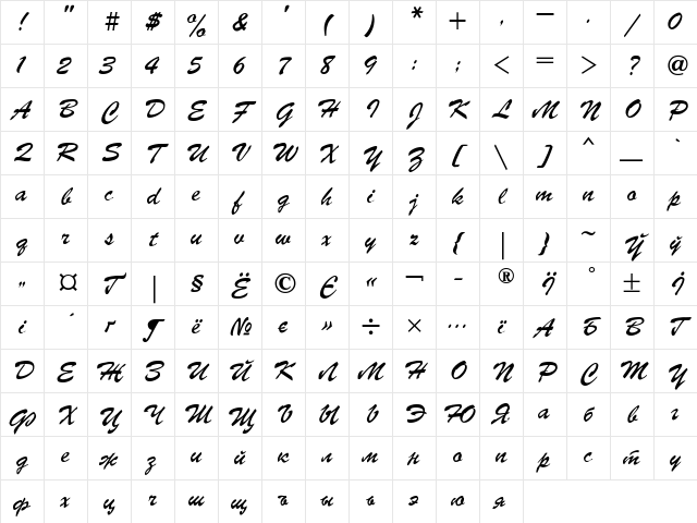 Parsek Regular Character Map