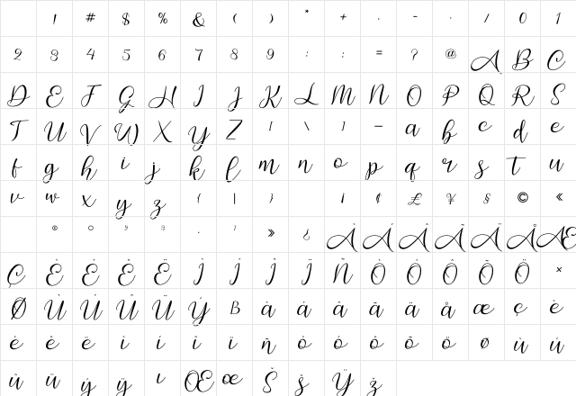 Amalia Regular Character Map