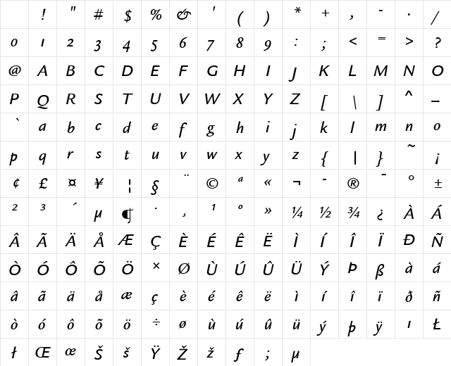 Legacy Sans ITC Medium Italic Character Map Legacy Sans ITC Medium Italic Character Map