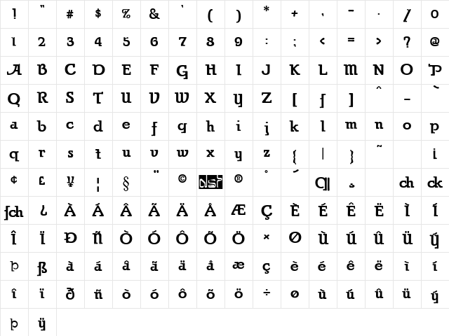 Parsons Alternate Heavy Character Map