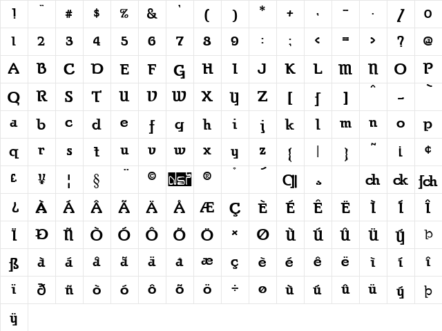 Parsons Regular Character Map