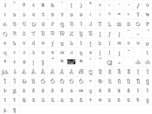 Parsons Shadow Heavy Character Map