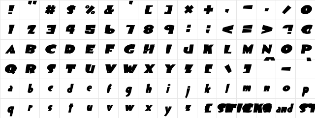 Sticks and Stones Italic Character Map
