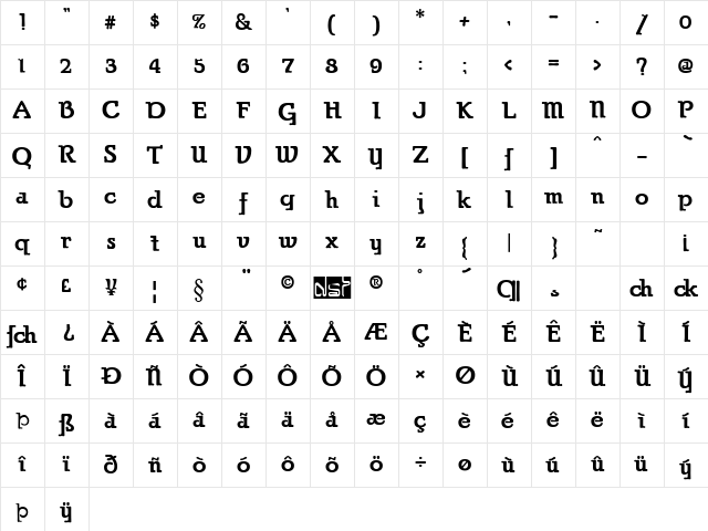 Parsons Heavy Character Map
