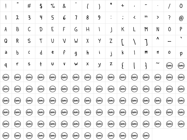 PaintMarkerDEMO Regular Character Map
