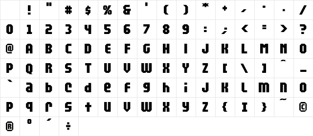 CCArea51Industrial Regular Character Map CCArea51Industrial Regular Character Map