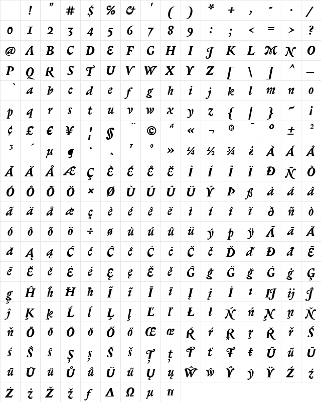 Biblon Bold Italic Character Map Biblon Bold Italic Character Map